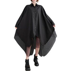 Black Oversized Asymmetric Shirt Dress - Women